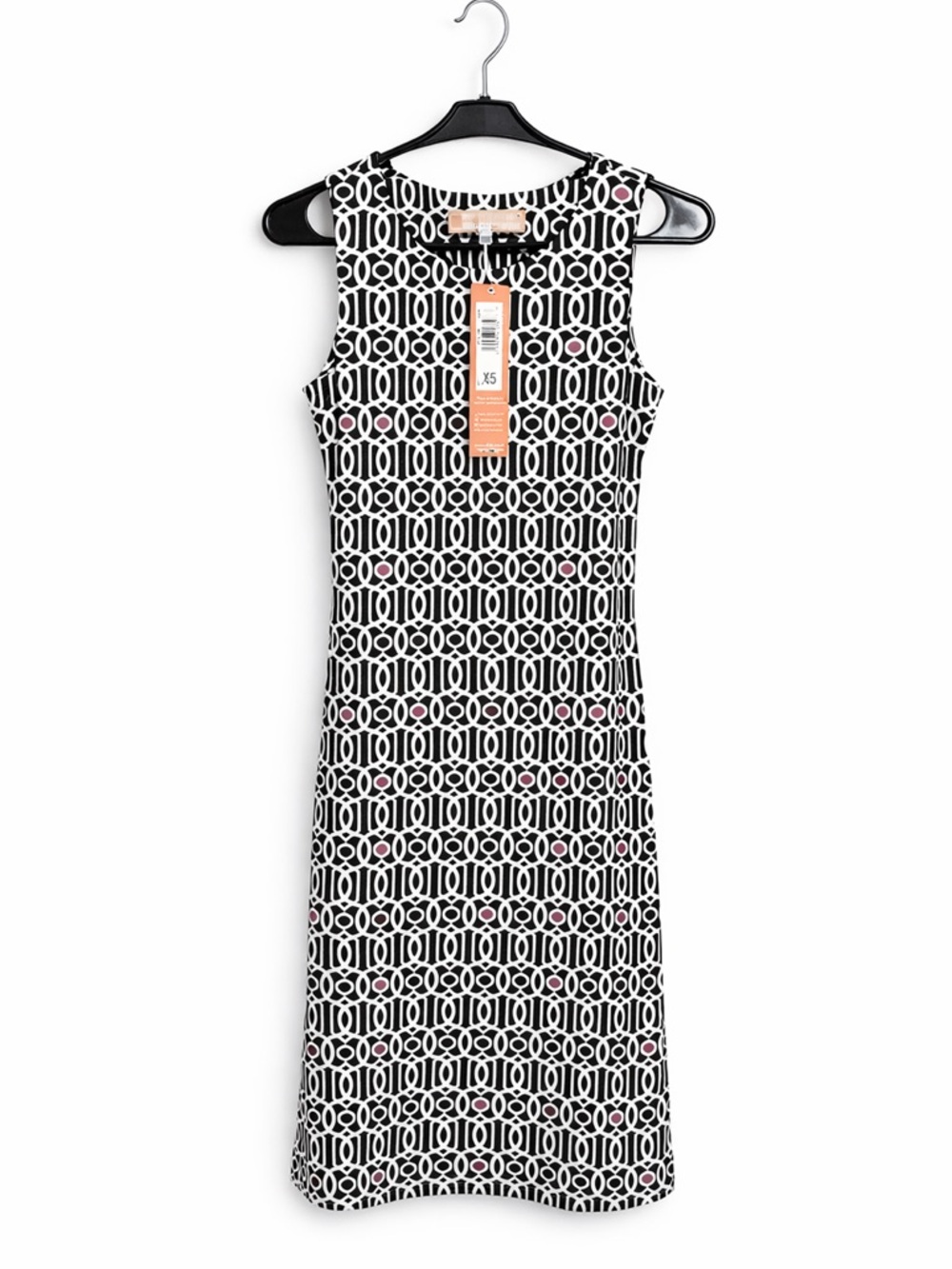Jude Connally Geometric Sheath Dress NWT XS Black White Pink Mod Career